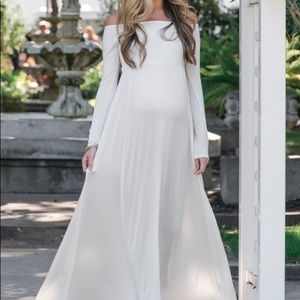 White off the shoulder Pinkblush Maternity dress